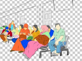 Simple Sketch, Colorful People at Waiting Room at Hospital at transparent effect background