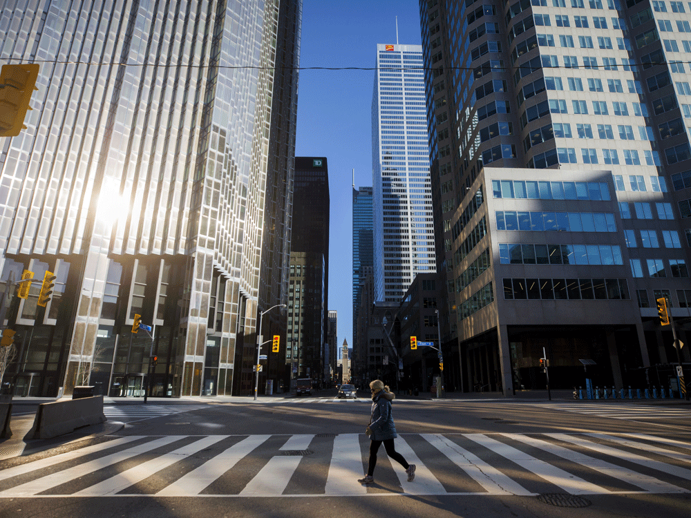 empty city streets in the downtown core on weekday mornings have become a defining image of the pandemic.