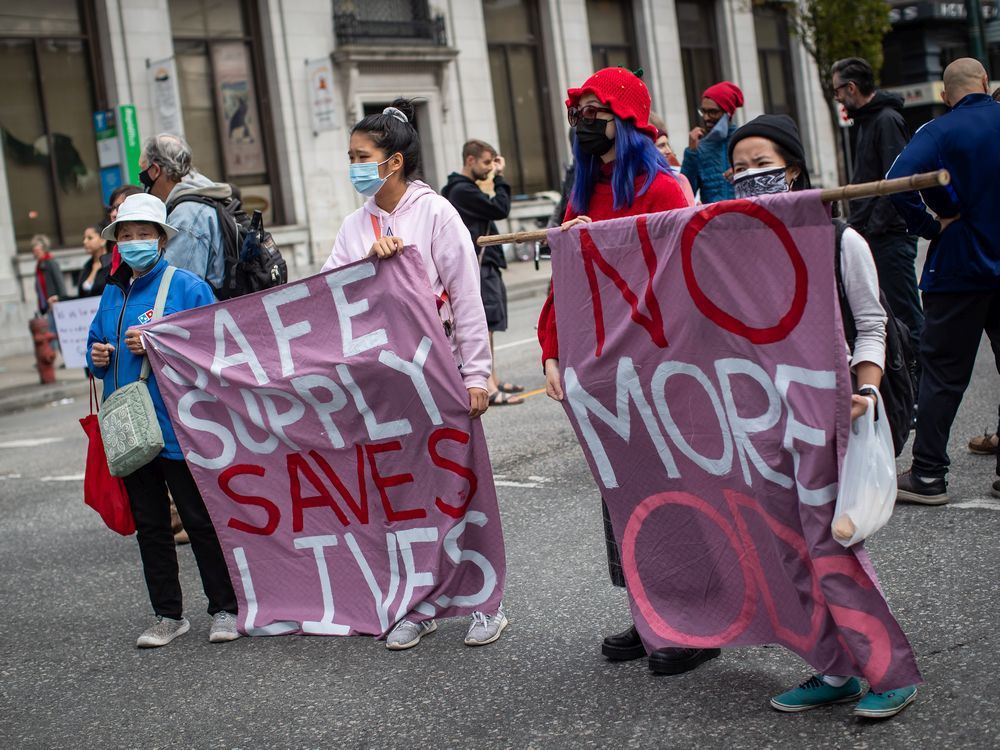 people march to remember those who died during the overdose crisis and to call for a safe supply of illicit drugs on international overdose awareness day in vancouver last aug. 31. b.c. minister of mental health and addictions sheila malcolmson says the government has ‘taken the critical step forward to assert that addictions is a public health challenge, and not a criminal justice issue.’