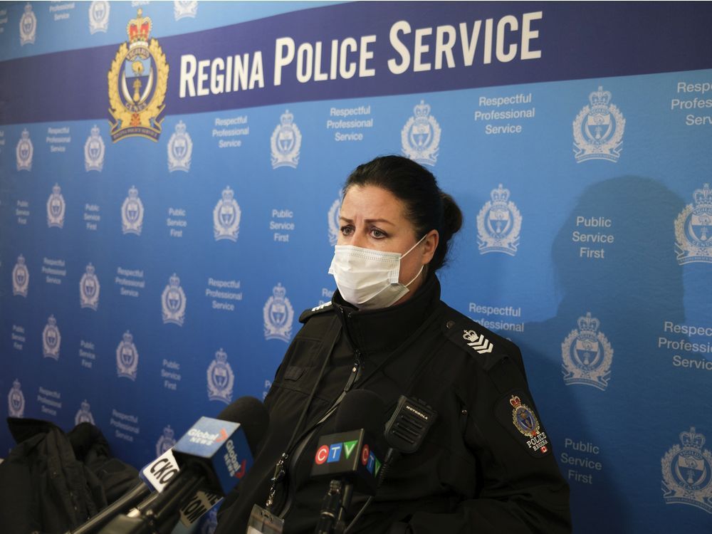 sgt. donna wall speaks about her experiences with calls involving overdoses during a press conference at the regina police service. wall said drug overdoses have become more deadly and frequent over recent years.