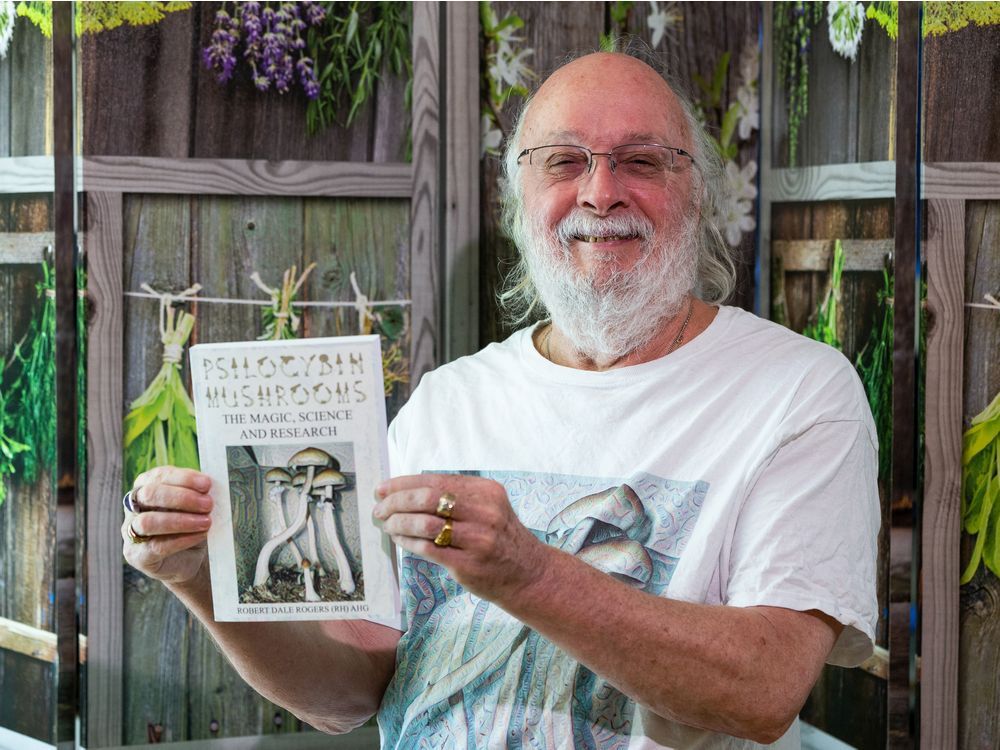 Herbalist Robert Rogers with his new book Psilocybin Mushrooms.