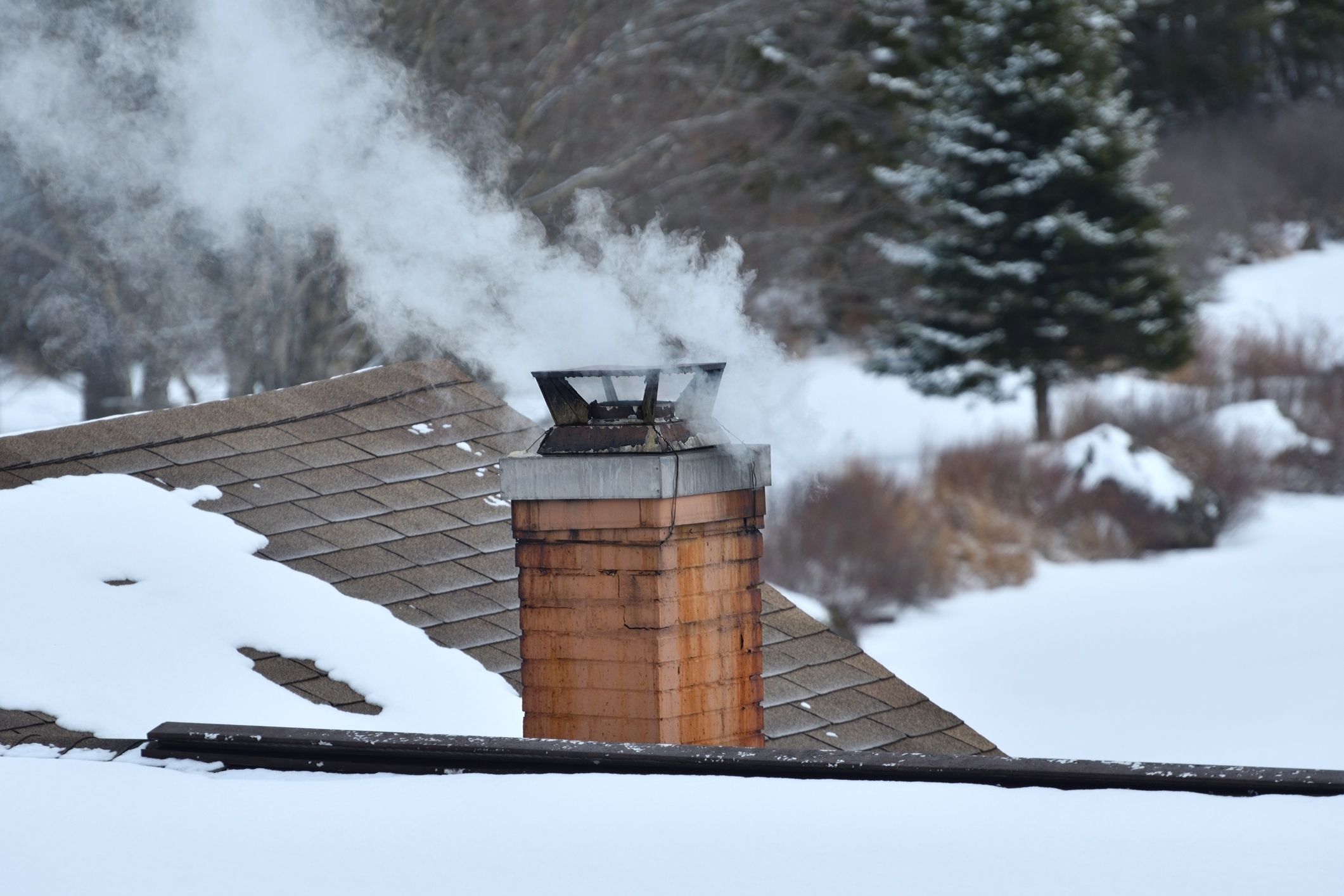 Chimney Smoke in Winter Close Up