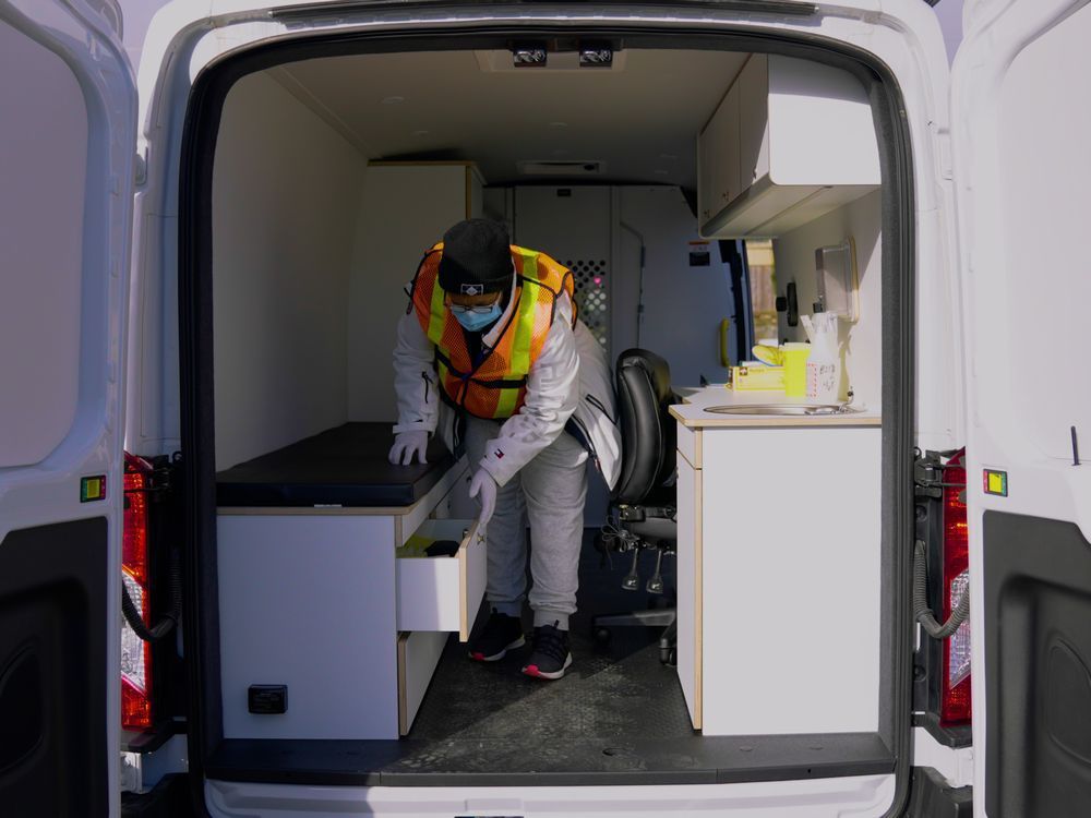 saada mohammed works in fraser health's new mobile overdose prevention site van, to be parked daily by a large homeless camp in abbotsford.