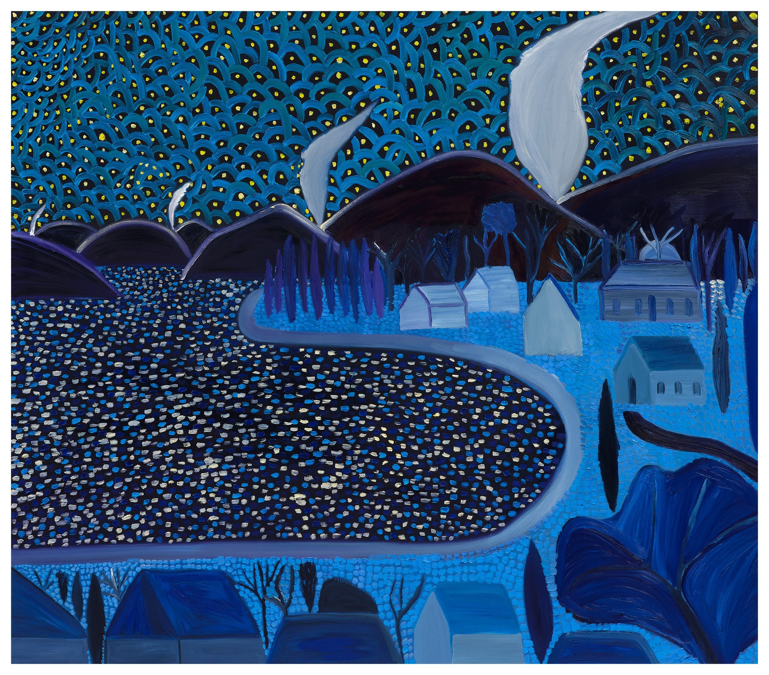 Matthew Wong, Starry Night, 2019. Oil on canvas, 152.4 x 177.8 cm. © 2019 Matthew Wong Foundation / Artists Rights Society (ARS) New York. Image courtesy of Karma, New York.