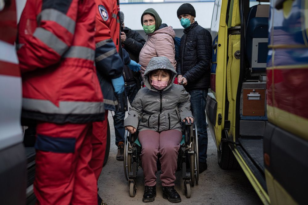 The evacuation programme removes sick children from the war in Ukraine and undertakes to match each child to a foreign hospital that has the capacity to continue their care.  (Photo by Alexey Furman/Getty Images)