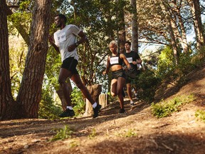 Athletes running in a cross country marathon