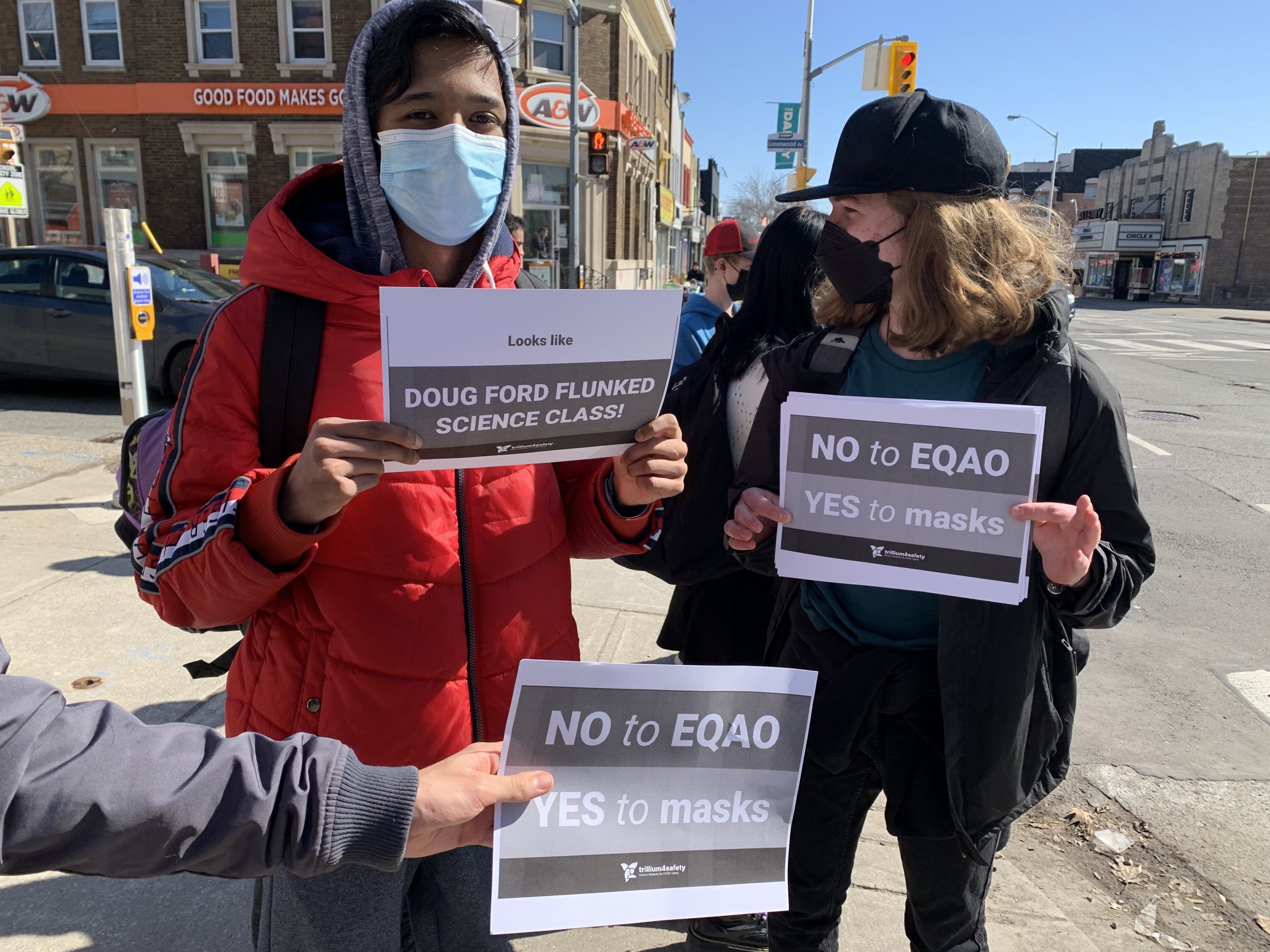 Danforth Collegiate Institute students protest the end of the provincial mask mandate on Monday, March 21, 2022.