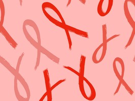 Textured grunge hand drawn red ribbon seamless pattern background for AID HIV awareness campaign, World Aids Day