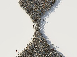 crowd of people in the shape of a hourglass