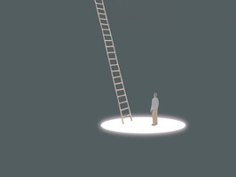 man looking at ladder
