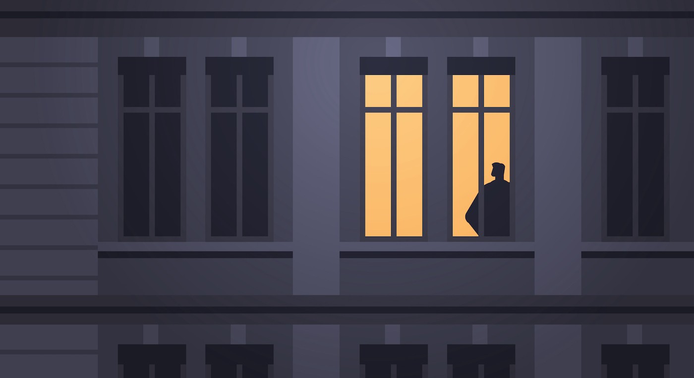 agoraphobia guy silhouette standing in house window