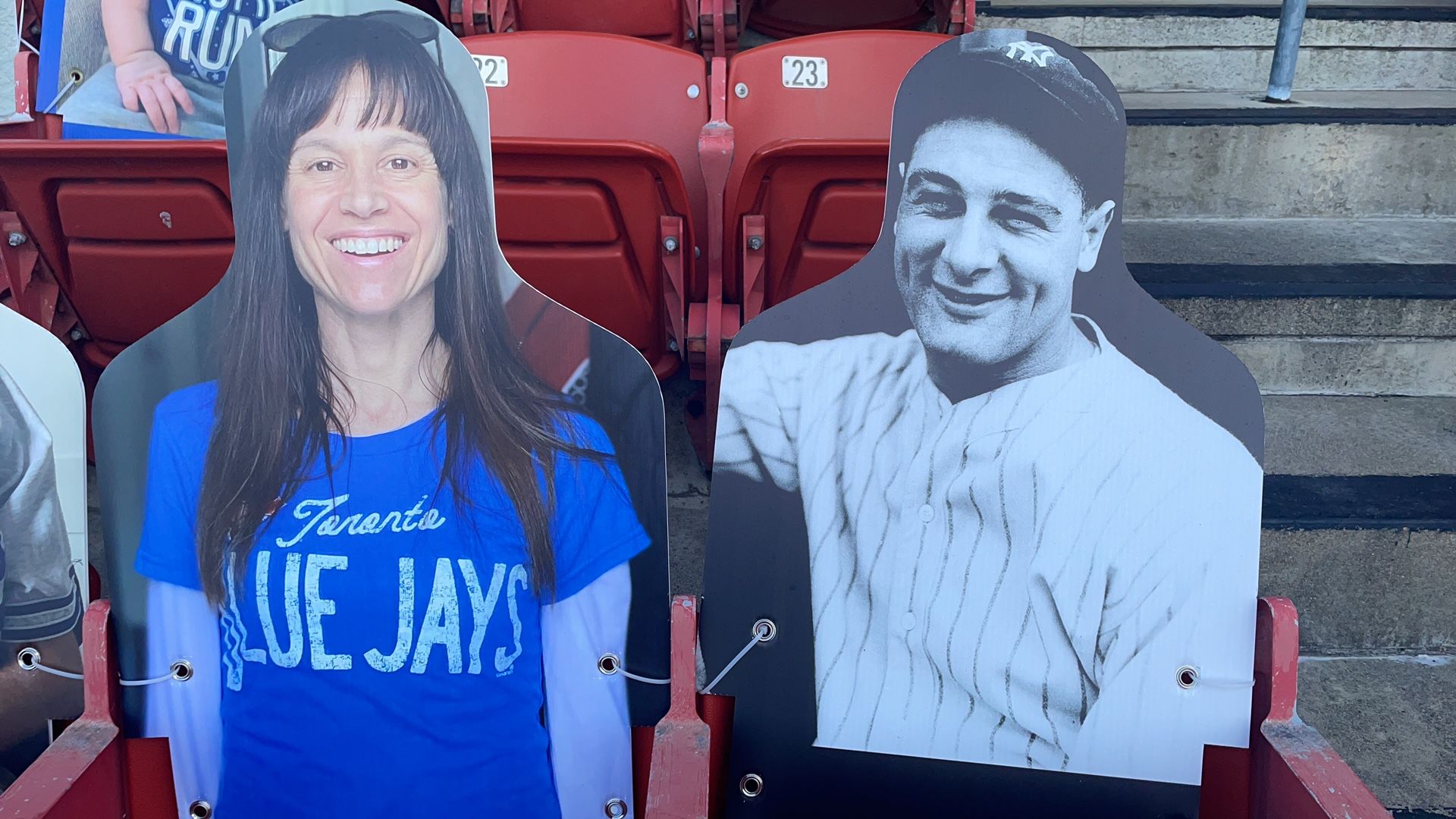 A cut-out of Taya Jones with Lou Gehrig at last year's Jay game in Buffalo. SUPPLIED