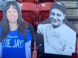 A cut-out of Taya Jones with Lou Gehrig at last year's Jay game in Buffalo