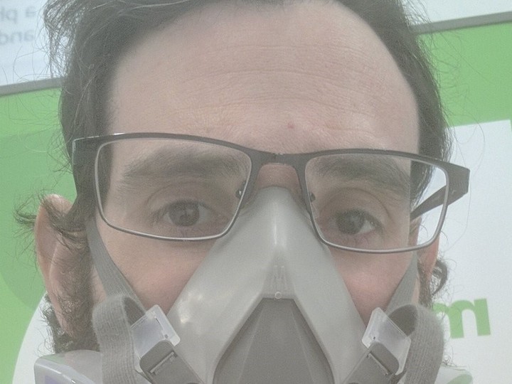  When Mekki MacAulay, who is immune-compromised, leaves the house, he wears a half-facepiece respirator for protection against exposure to COVID-19.