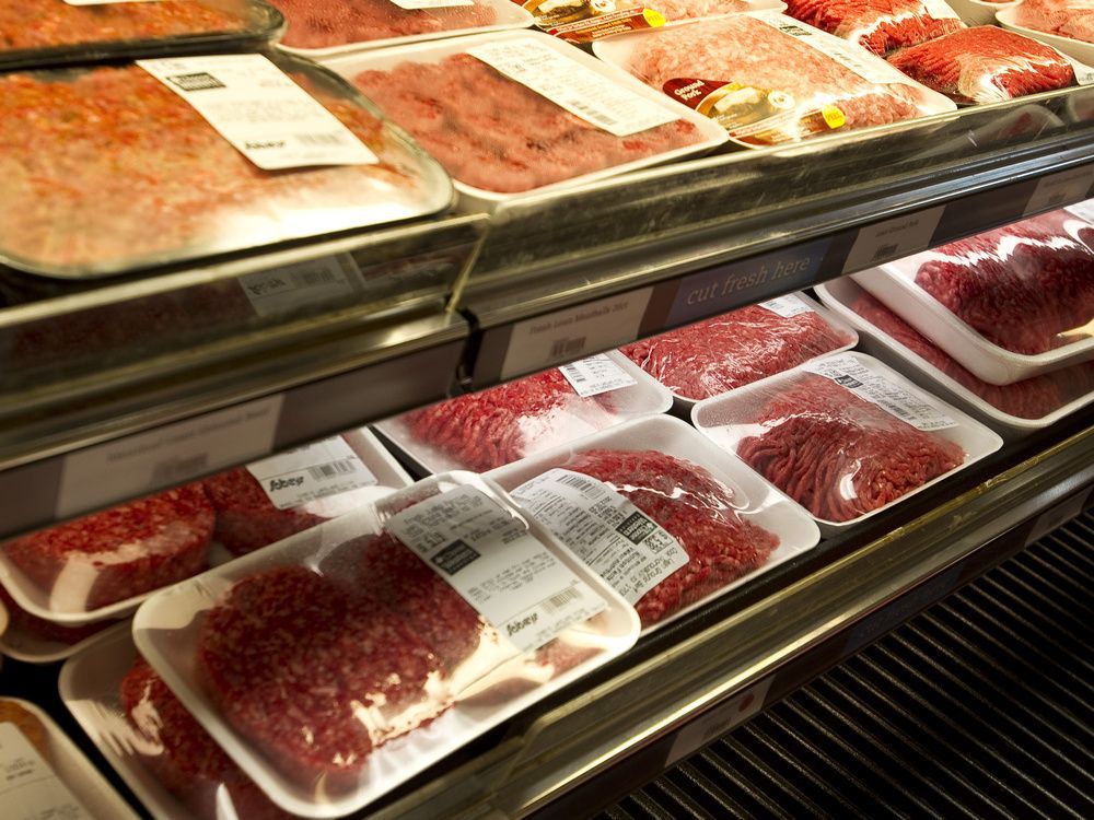 ground beef is seen on the shelves of a grocery store in sherwood park. file photo.