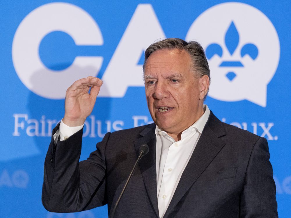 quebec premier françois legault speaks in repentigny on tuesday july 5, 2022.