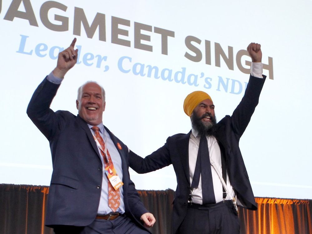 premier john horgan with federal ndp leader jagmeet singh in 2019.