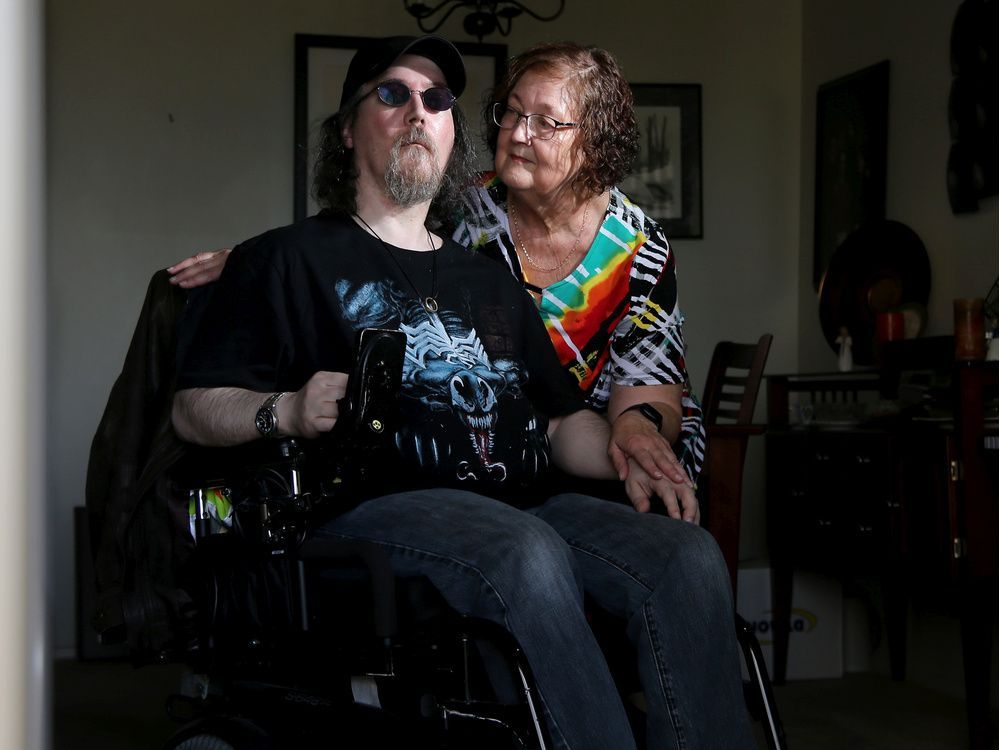 retired nurse una ferguson and her son scott live in different units of the same apartment building in ottawa, but are finding it increasingly difficult for scott to live independently.