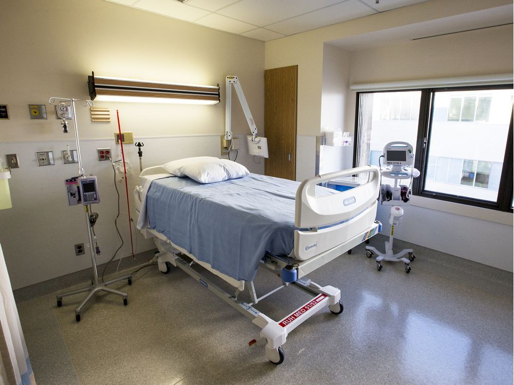 a photo of a bed in royal university hospital taken in february 2020.