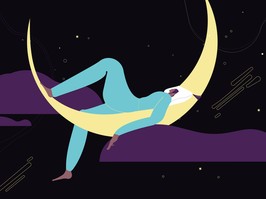woman sleeping on moon cartoon