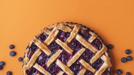 blueberry lattice tart above view. homemade fruits pie