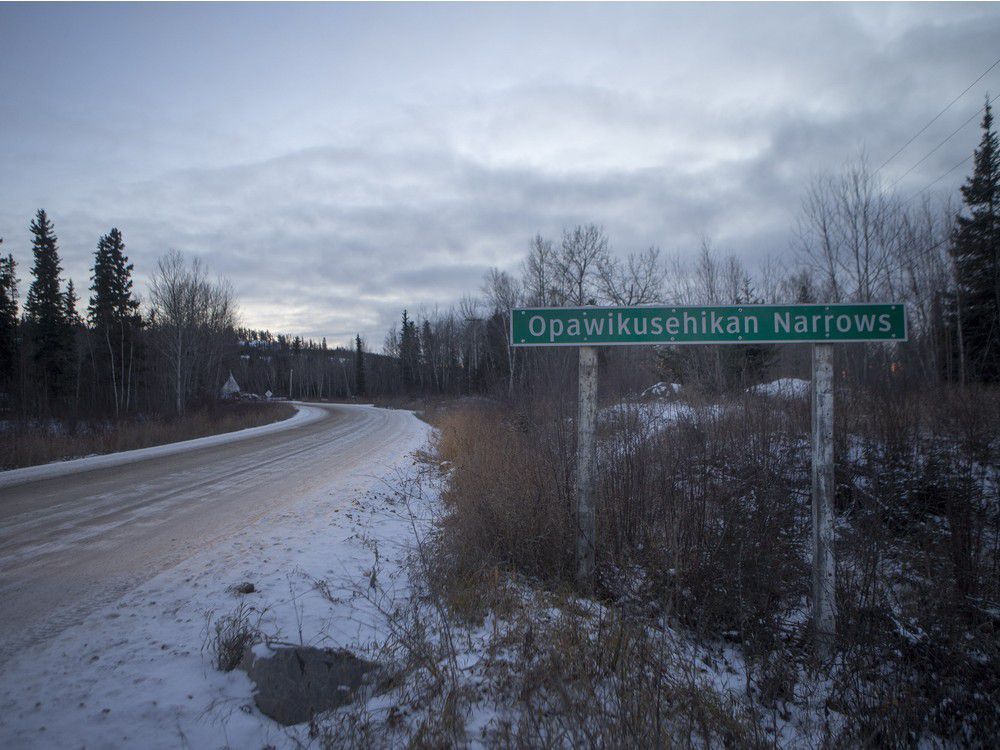 a sign with the cree spelling of the town in pelican narrows on tuesday, november 10th, 2015.