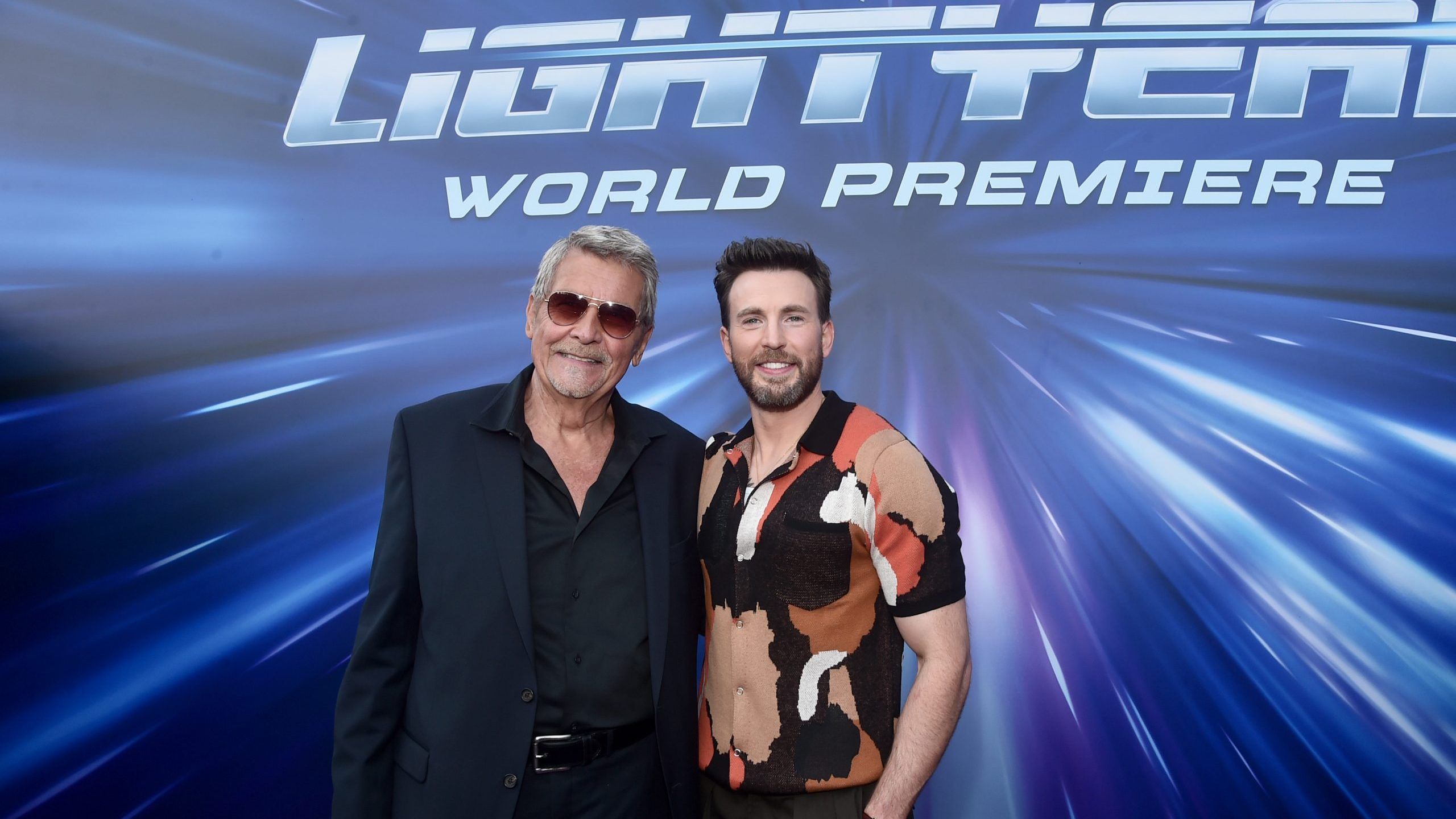 LOS ANGELES, CALIFORNIA - JUNE 08: (L-R) James Brolin and Chris Evans attend the World Premiere of Disney and Pixar's feature film "Lightyear" at El Capitan Theatre in Hollywood, California on June 08, 2022. (Photo by Alberto E. Rodriguez/Getty Images for Disney)