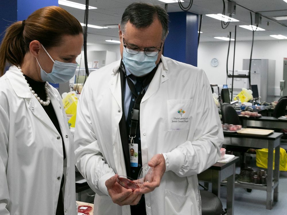 dr. karl weiss, the division chief for infectious diseases at the jewish general hospital, with quebec's deputy health minister dr. lucie opatrny at the hospital's infectious disease labs. weiss says the hospital's new long-covid centre will "provide patients with leading-edge care, while improving our understanding of the disease.”