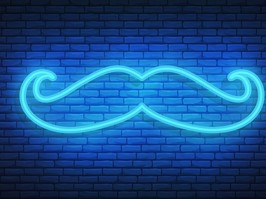 Movember neon. Moustache of bright blue neon light for Prostate cancer awareness month