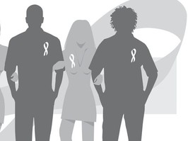 grey faceless people with cancer ribbons