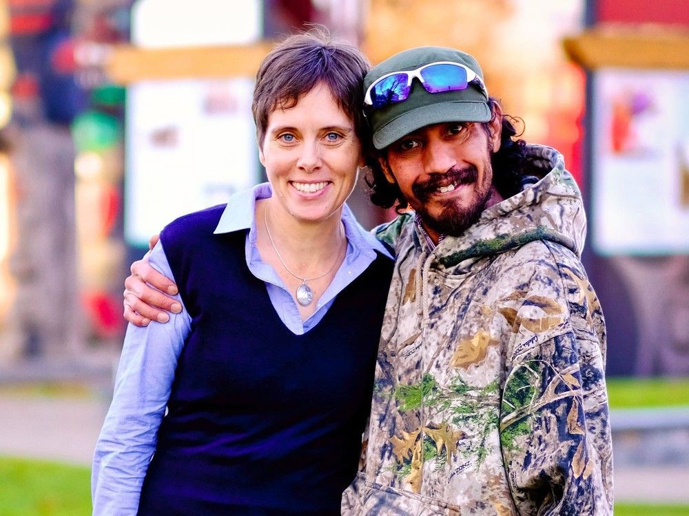 shawn johnny, a member of the cowichan tribes who spent his childhood in and out of group homes, is seen here with b.c. green leader sonia furstenau in 2018.