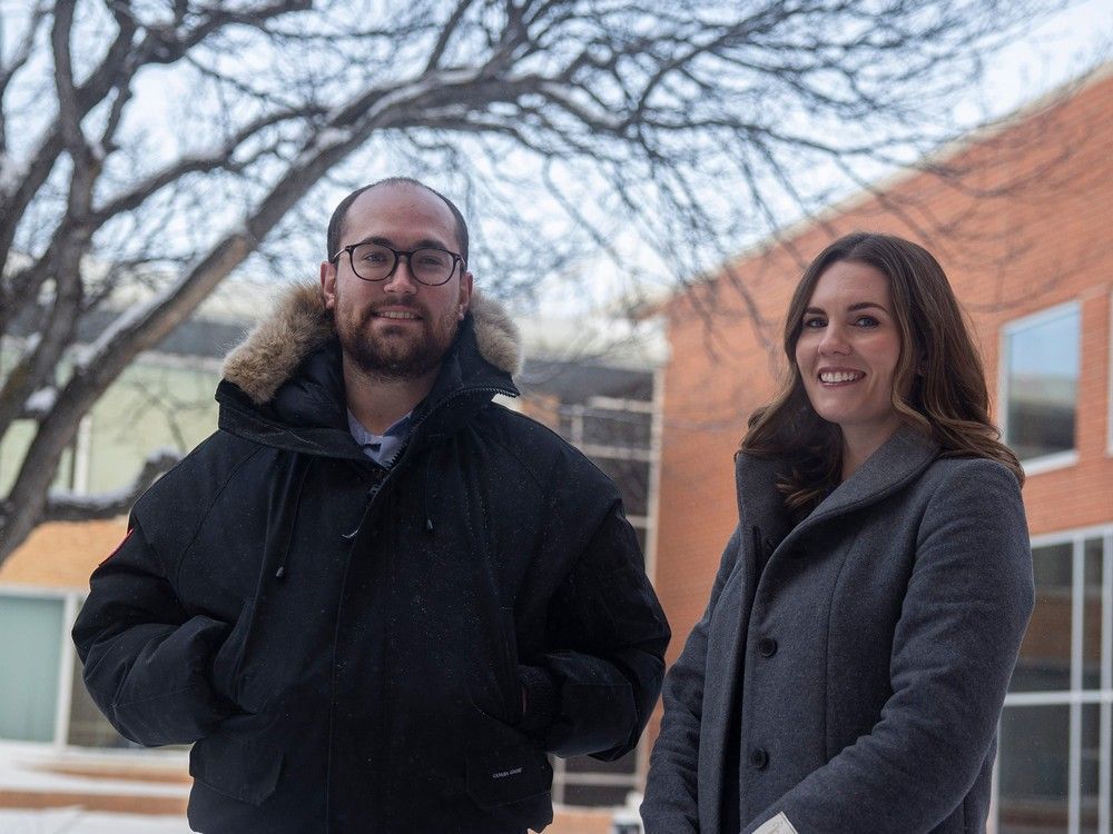 dr. lucas diebel and dr. kelsey sharanowski, who are two newly hired geriatricians that joined saskatchewan's geriatric resource team this fall stands for portrait at wascana rehabilitation centre on tuesday, december 6, 2022 in regina.