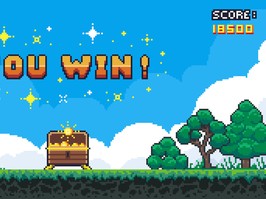 Pixel game win screen. Retro 8 bit video game interface with You Win text, computer game level up background. Vector pixel art illustration. Game screen pixel, retro video computer banner