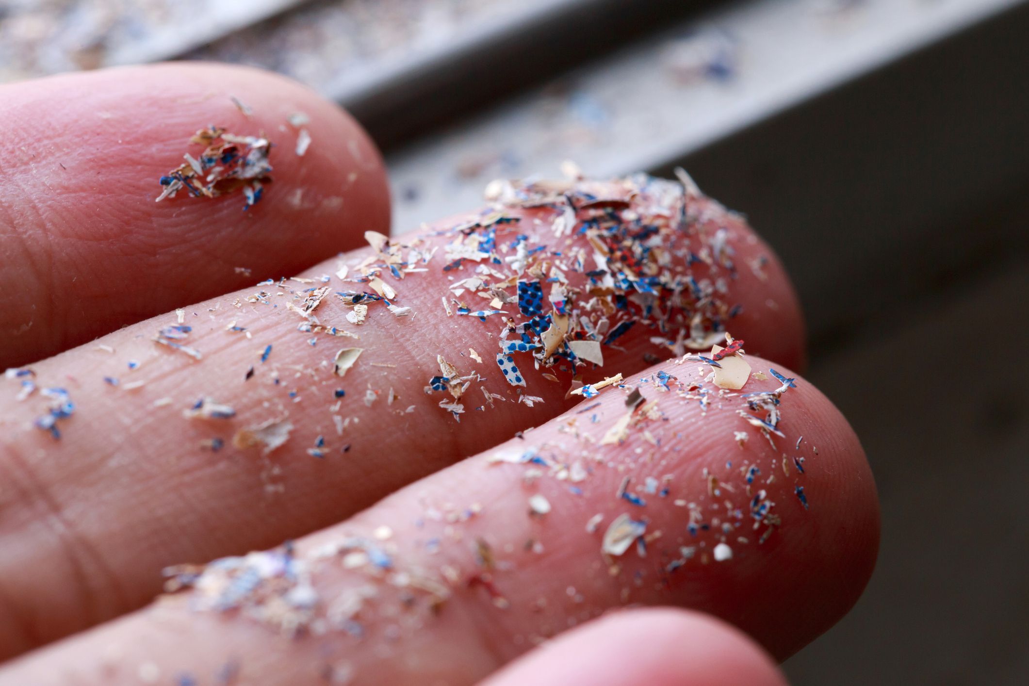 Close up side shot of microplastics.