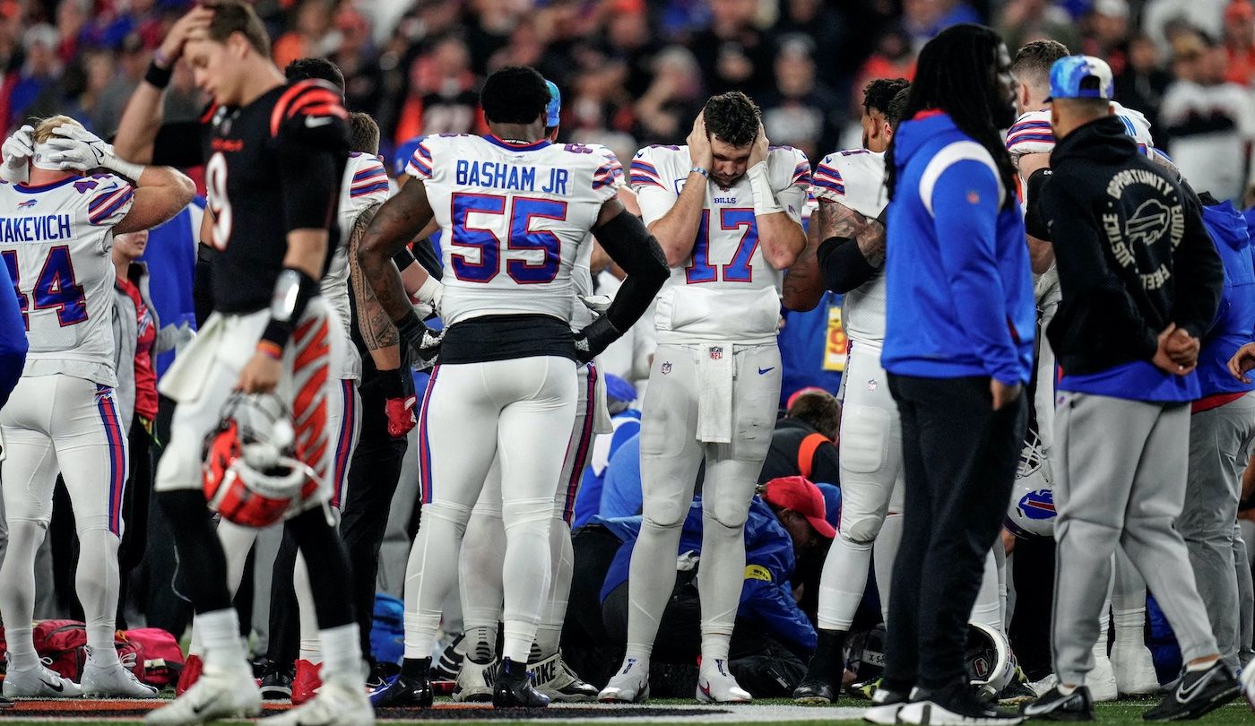 monday night’s game between buffalo bills and cincinnati bengals game was suspended in the first quarter after bills safety damar hamlin collapsed following a play.