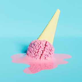 ice cream cone with melted pink brain