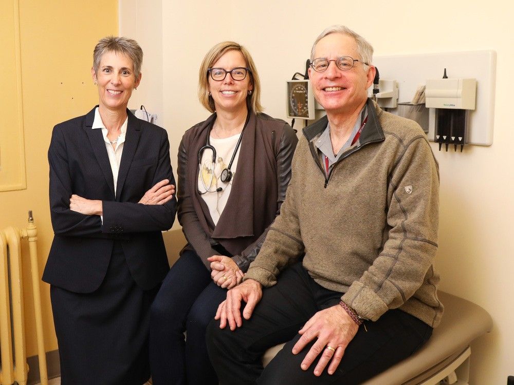 nurse isabelle leclerc, left, study co-author dr. elizabeth muggah and lead investigator dr. hillel finestone of the bruyère academic family health team.