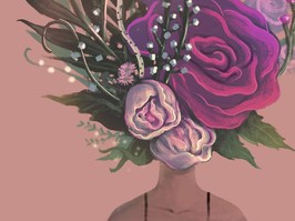 colourful illustration of a bouquet of flowers sitting on top of shoulders