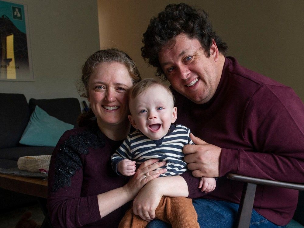 louise and mark crockett with their 10-month-old son alder at their north vancouver home.