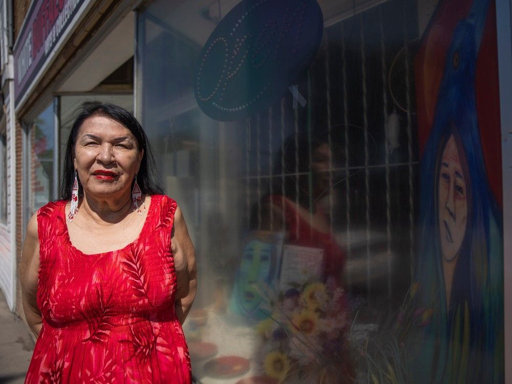 Ivy Kennedy, from the Women of the Dawn Counselling Centre, is calling for more action from local governments to aid in the overdose crisis, and spearheading an anti-fentanyl sign campaign in North Central. Kennedy stands in front of the centre for a portrait on Tuesday, June 6, 2023 in Regina.