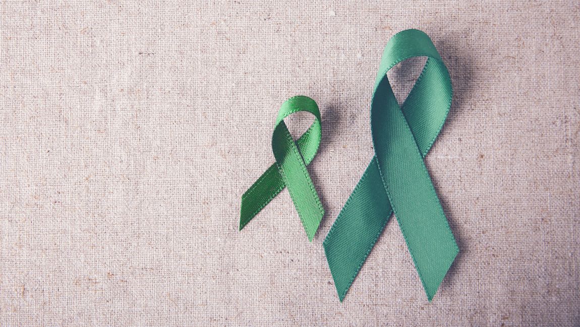 Green ribbons to represent gastroparesis awareness month.