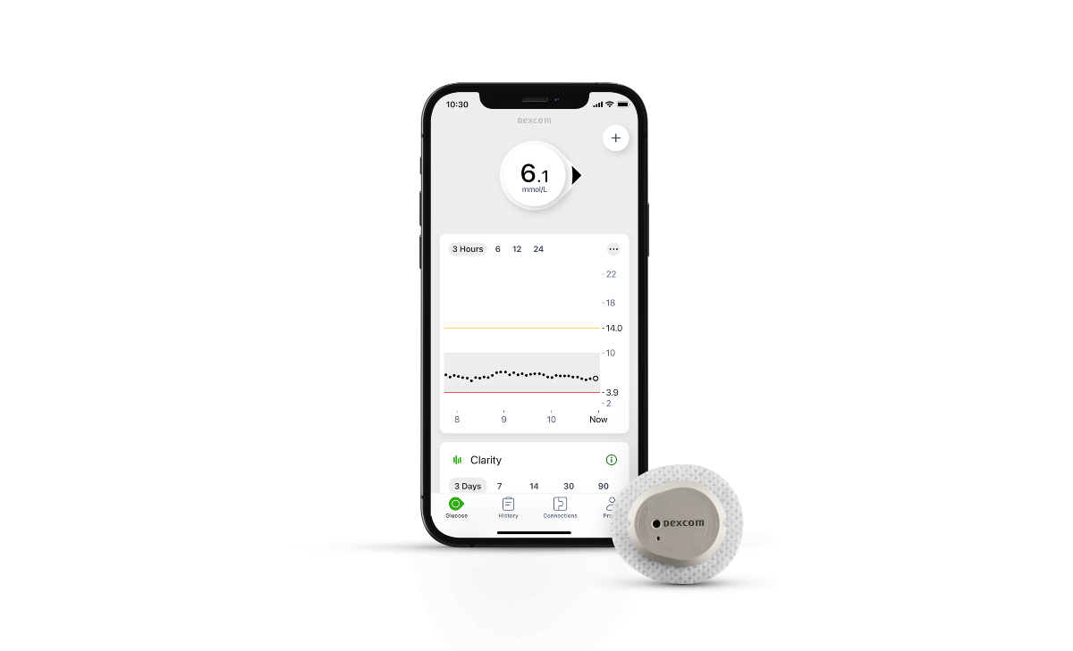  dexcom g7 connects to an app in your smartphone, providing real-time updates and alerts. supplied
