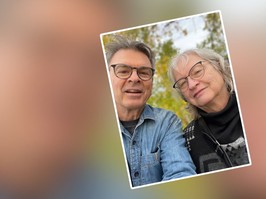 Happy couple taking a selfie outside. Michael and May Jo Fairweather