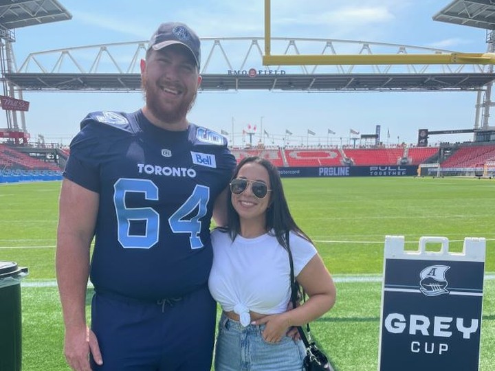  Michelle Anderson, right, was initially self-conscious when she first started wearing an insulin pump, about three years into dating her partner of seven years, Dylan Giffen, an offensive lineman for the Toronto Argonauts.