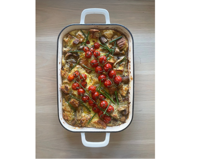  Hughes has created allergen-conscious recipes — like this Breakfast Casserole — to make holiday entertaining easy and inclusive. SUPPLIED
