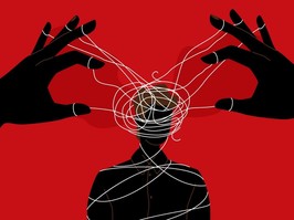 Manipulator concept vector illustration. Puppet master hands manipulate man mind, silhouette. Domination exploitation background. Mental control ropes