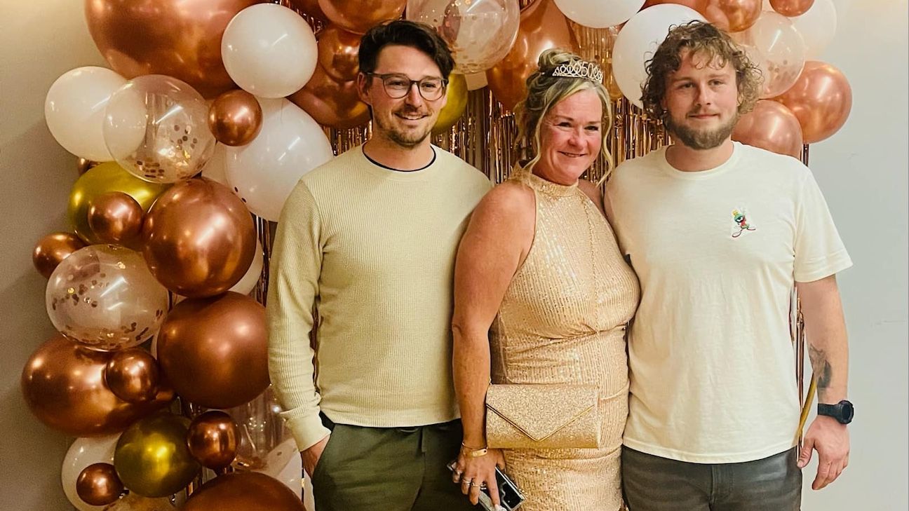 kirsty recently celebrated her 50th birthday party with all of her friends and her sons josh, left, and dylan. 