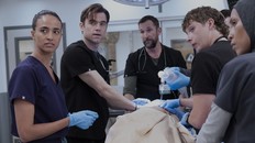 From Left to right: Alexandra Metz, Patrick Ball, Noah Wyle, Gerran Howell and Amielynn Abellera all play different doctors and nurses on HOB's hit show, The Pitt.