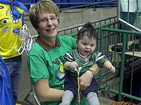 Karen Vey and grandson, Hudson at the Scotties