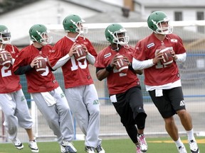 All five quarterbacks were in fine form at Wednesday's mini-camp (Bryan Schlosser/ Regina Leader-Post.)